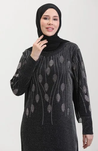 فستان سهرة بتصميم حجر 0430-01 أسود وردي 0430-01