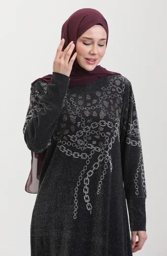 Taşlı Abiye Elbise 0433-03 Siyah Pembe