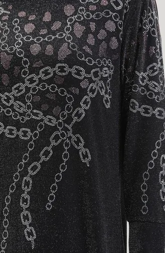 Taşlı Abiye Elbise 0433-03 Siyah Pembe