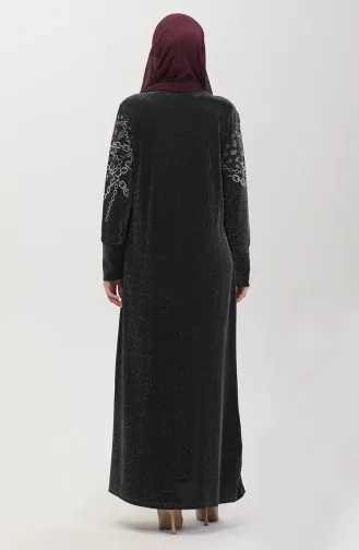 Taşlı Abiye Elbise 0433-03 Siyah Pembe