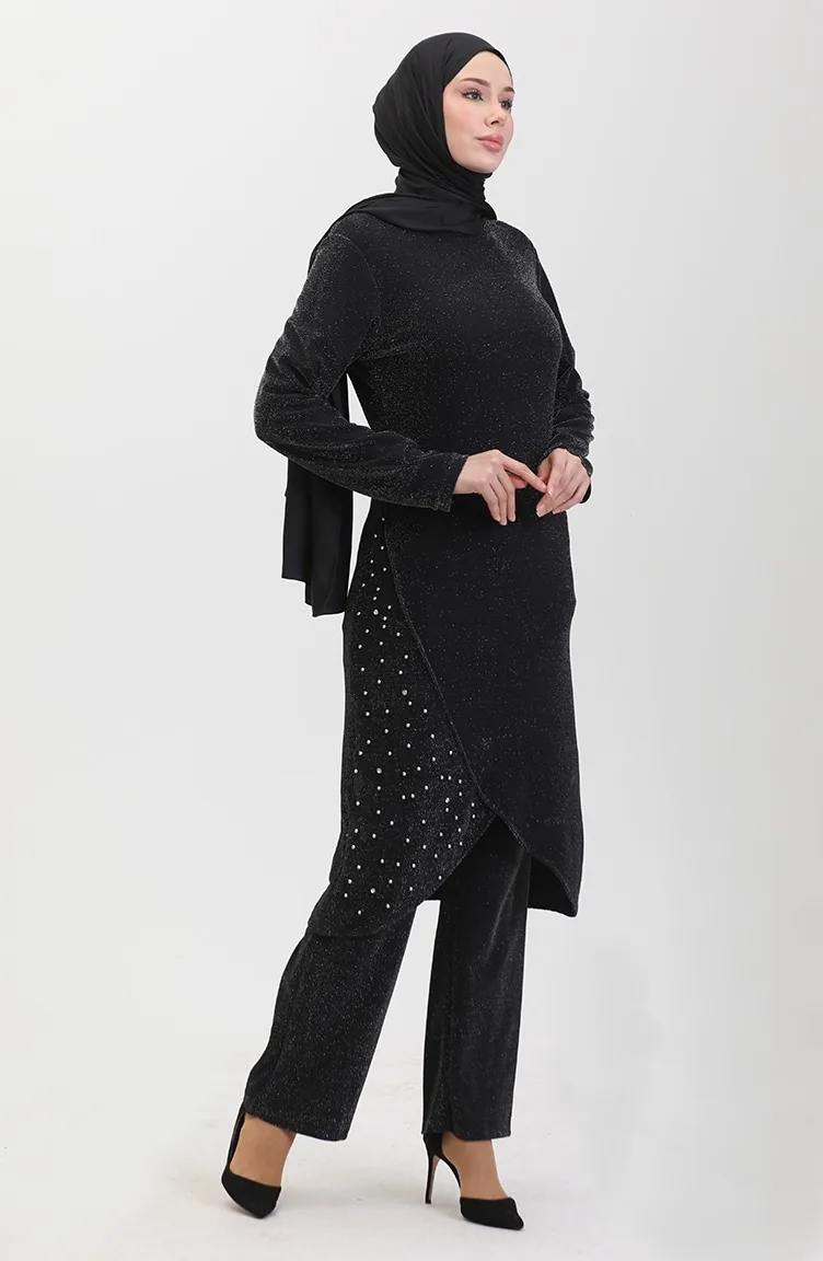 Steiniger Abendkleid-Anzug 0437-02 Schwarz 0437-02