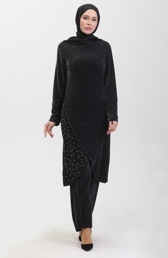 Tailleur Robe De Soirée Lapidé 0437-02 Noir 0437-02