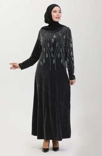 فستان سهرة بتصميم حجر 0430-03 أسود أخضر 0430-03