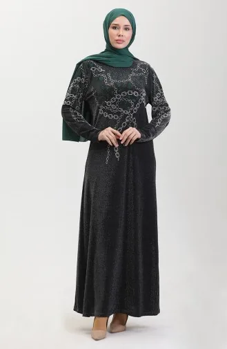 Taşlı Abiye Elbise 0433-01 Siyah Yeşil