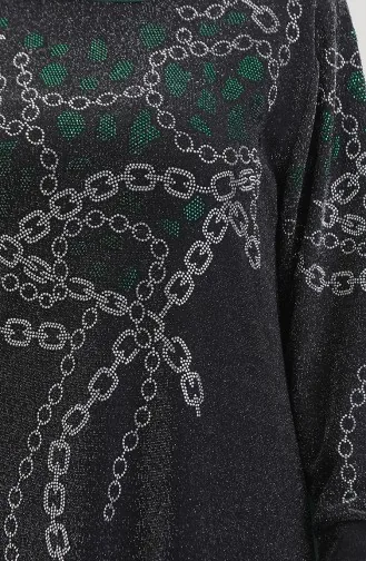 Taşlı Abiye Elbise 0433-01 Siyah Yeşil