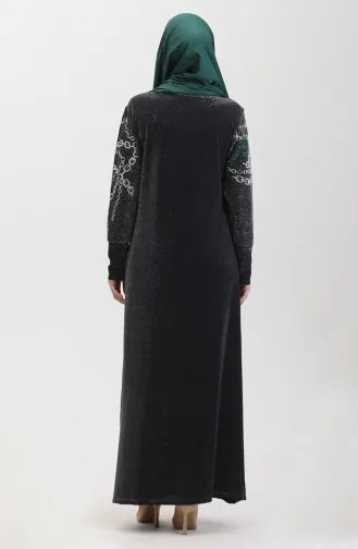 Taşlı Abiye Elbise 0433-01 Siyah Yeşil