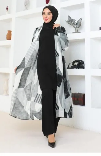 4027Sgs Geometric Patterned Hijab Suit Black 17103