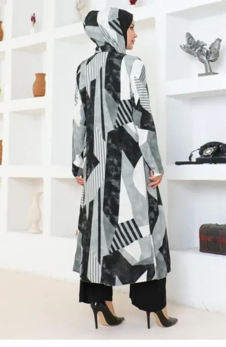 4027Sgs Geometric Patterned Hijab Suit Black 17103