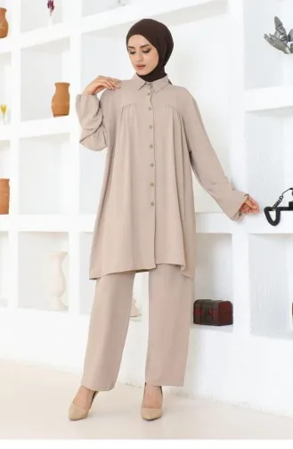 0079Mp Gathered Aerobin Suit Mink 17134