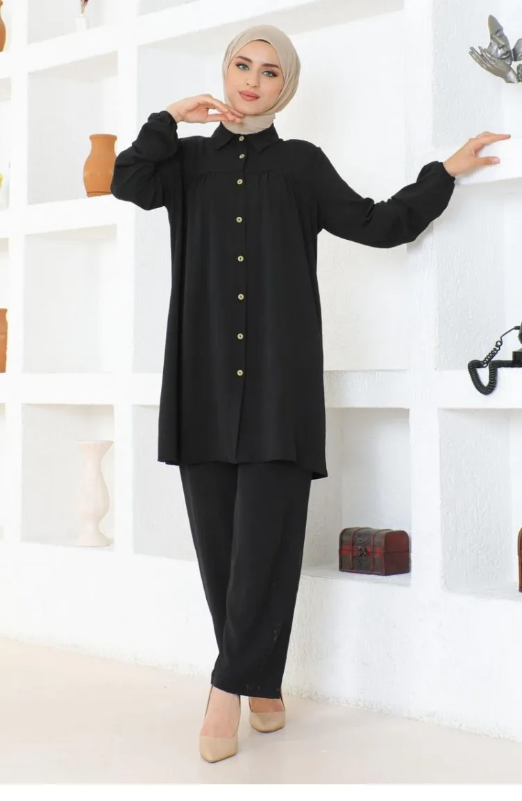 0079Mp Gathered Aerobin Suit Black 17135