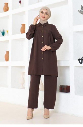 0079Mp Gathered Aerobin Suit Brown 17136