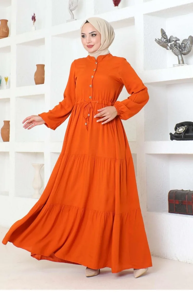 7102Sgs Taillenspitze-Viskosekleid Orange 17170