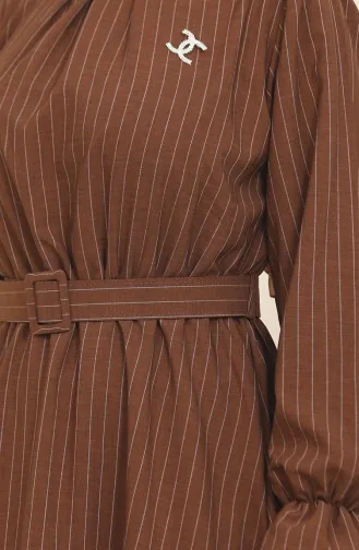 Striped Belted Dress 0434-03 Brown 0434-03