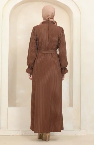 Striped Belted Dress 0434-03 Brown 0434-03