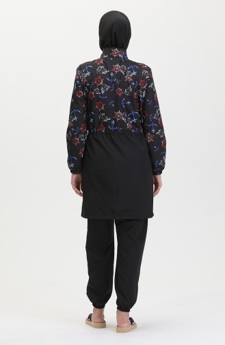 Hijab-Badeanzug Mit Ankermuster Und Elastischem Bund 5038-02 Rot Schwarz 5038-02