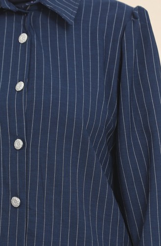 Geknöpfter Gestreifter Anzug 0435-03 Marineblau 0435-03