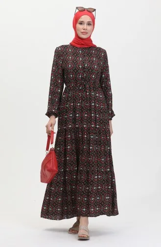 Viscose-jurk Met Patroon En Knopen 0441-01 Zwart Rood 0441-01