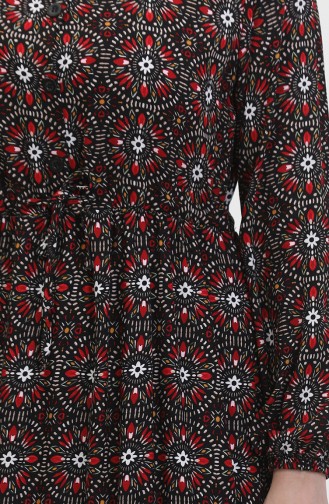 Patterned Buttoned Viscose Dress 0441-01 Black Red 0441-01