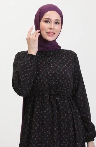 فستان بتصميم مُطبع 0400-05 لون أسود وأرجواني 0400-05