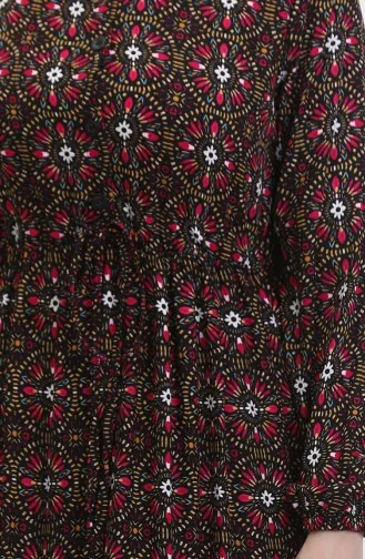 Viscose-jurk Met Patroon En Knopen 0441-03 Zwart Fuchsia 0441-03