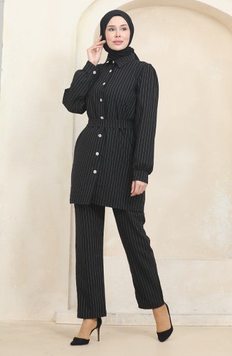 Buttoned Striped Suit 0435-04 Black 0435-04