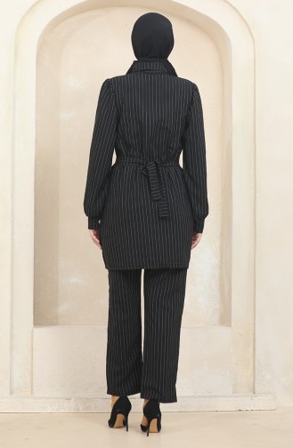 Buttoned Striped Suit 0435-04 Black 0435-04