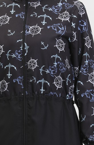 Maillot De Bain Hijab Taille Elastique à Motifs Ancre 5038-01 Noir Bleu 5038-01