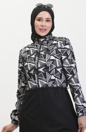 Melis Hijab-Badeanzug Mit Elastischer Taille 5042-01 Schwarz Weiß 5042-01