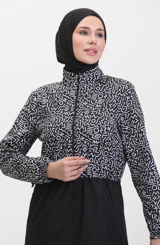 Selen Hijab-Badeanzug Mit Elastischer Taille 5043-01 Schwarz Weiß 5043-01