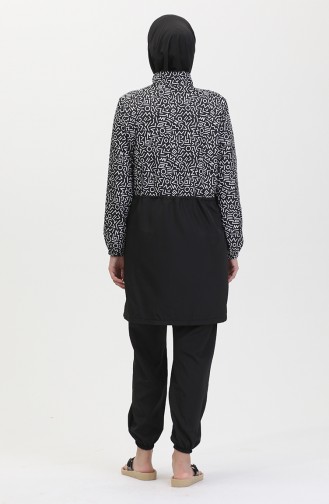 Selen Hijab-Badeanzug Mit Elastischer Taille 5043-01 Schwarz Weiß 5043-01