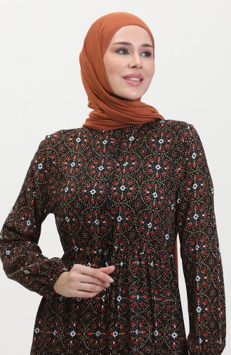 Gemustertes Viskosekleid Mit Knöpfen 0441-04 Schwarz Orange 0441-04