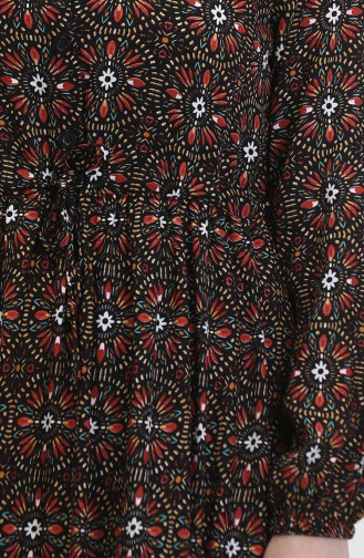 Gemustertes Viskosekleid Mit Knöpfen 0441-04 Schwarz Orange 0441-04