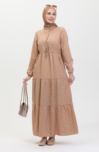 Anchor Patterned Dress 0400-08 Coffee With Milk 0400-08