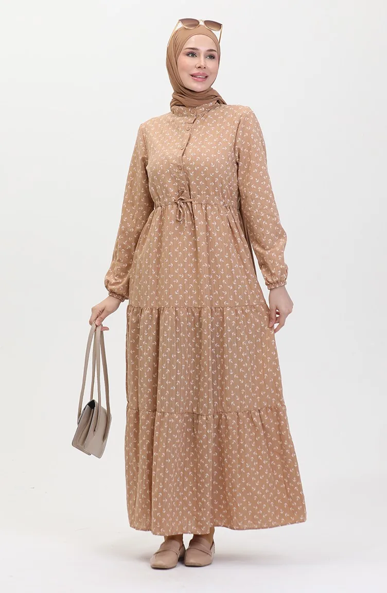Anchor Patterned Dress 0400-08 Coffee With Milk 0400-08