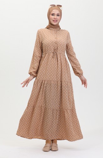 Anchor Patterned Dress 0400-08 Coffee With Milk 0400-08