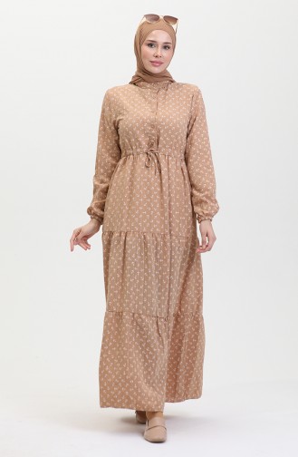 Anchor Patterned Dress 0400-08 Coffee With Milk 0400-08