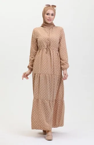 Anchor Patterned Dress 0400-08 Coffee With Milk 0400-08