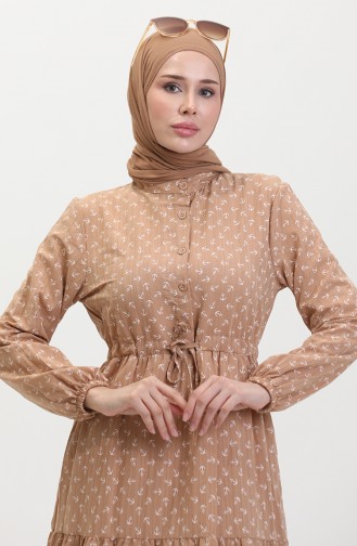 Anchor Patterned Dress 0400-08 Coffee With Milk 0400-08