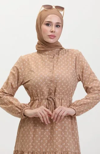 Anchor Patterned Dress 0400-08 Coffee With Milk 0400-08