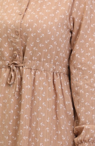 Anchor Patterned Dress 0400-08 Coffee With Milk 0400-08