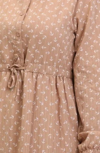 Anchor Patterned Dress 0400-08 Coffee With Milk 0400-08