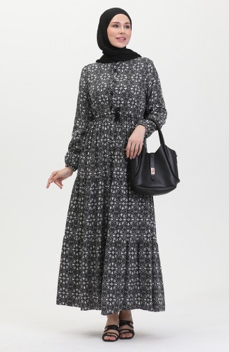 Robe Viscose A Motifs Et Boutons 0441-05 Noir Blanc 0441-05