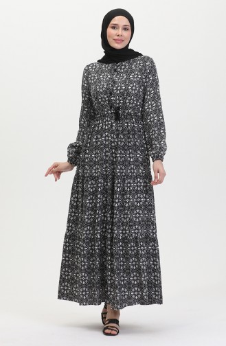 Robe Viscose A Motifs Et Boutons 0441-05 Noir Blanc 0441-05