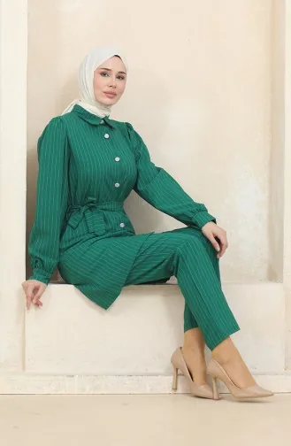 Buttoned Striped Suit 0435-02 Green 0435-02