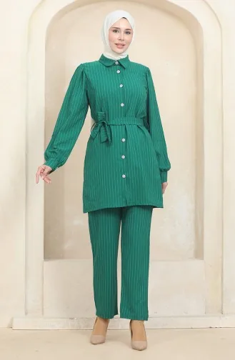Buttoned Striped Suit 0435-02 Green 0435-02