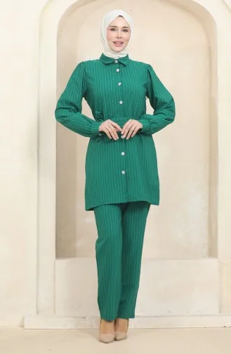 Buttoned Striped Suit 0435-02 Green 0435-02
