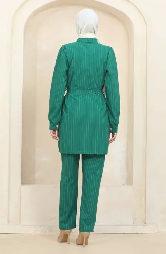 Buttoned Striped Suit 0435-02 Green 0435-02