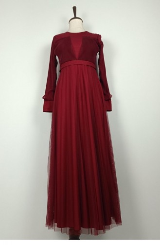 Robe Drapée En Tulle Détaillée Rouge Claret 7676 1248