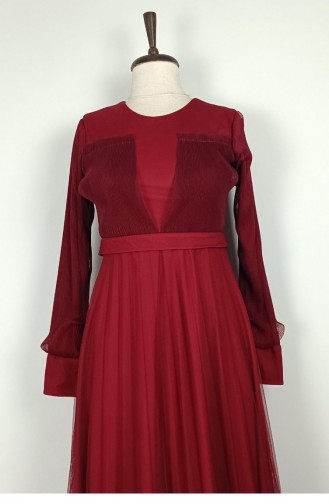 Robe Drapée En Tulle Détaillée Rouge Claret 7676 1248