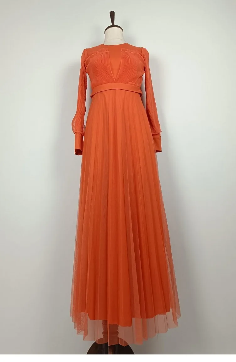 Drapiertes Detailliertes Tüllkleid Orange 7676 1249
